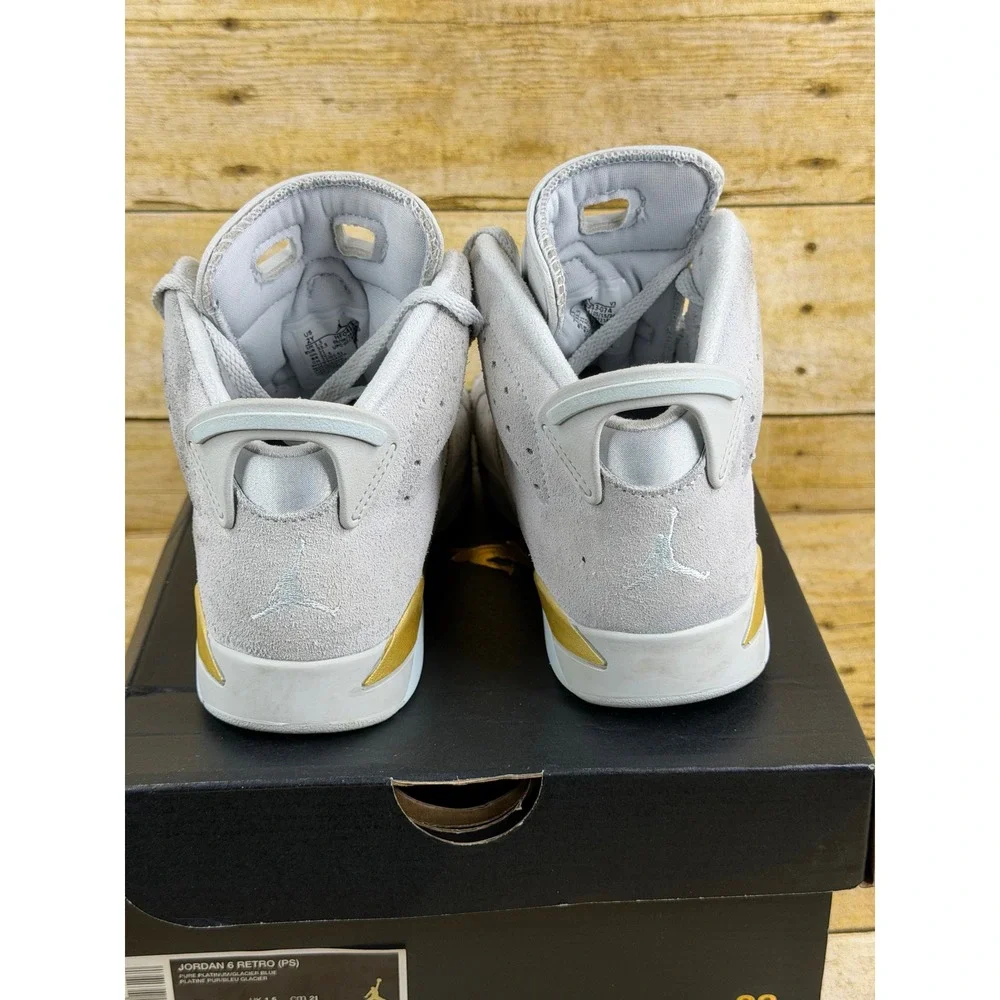 Jordan‎ 6 Retro PS Pure Platinum Glacier Blue Gold HF0413-074 Kids Size 2Y